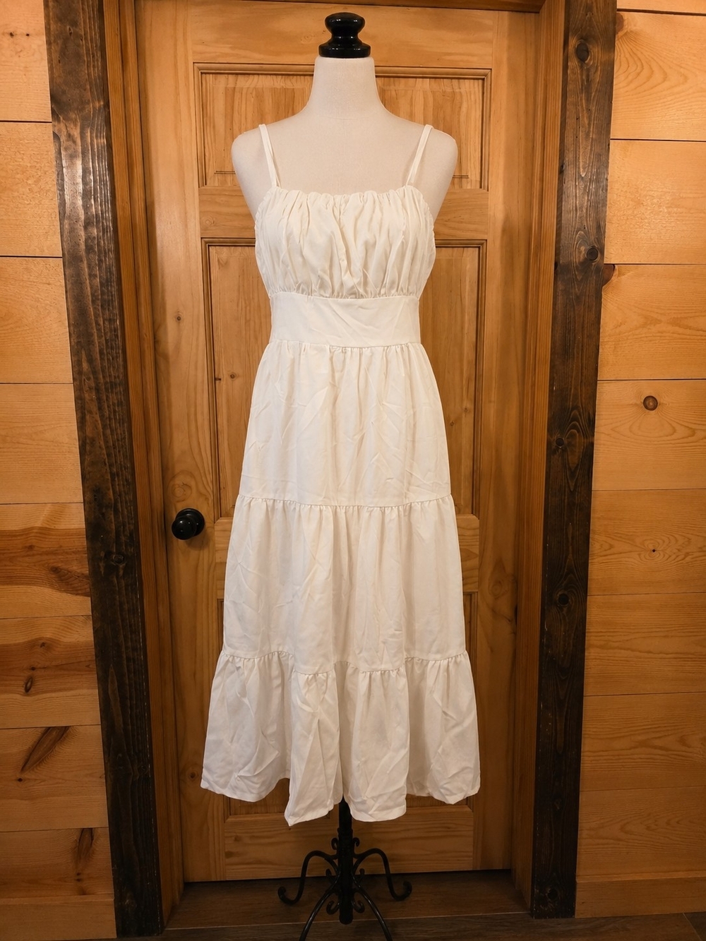 Women’s Cream Tiered Midi Dress - Classic Sundress